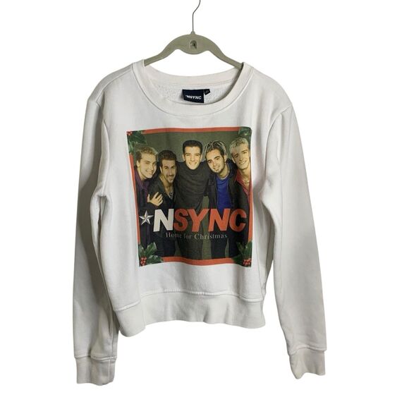 NSYNC “Home for Christmas” Cropped Holiday Sweatshirt Timberlake Album Sz Medium - Picture 1 of 10